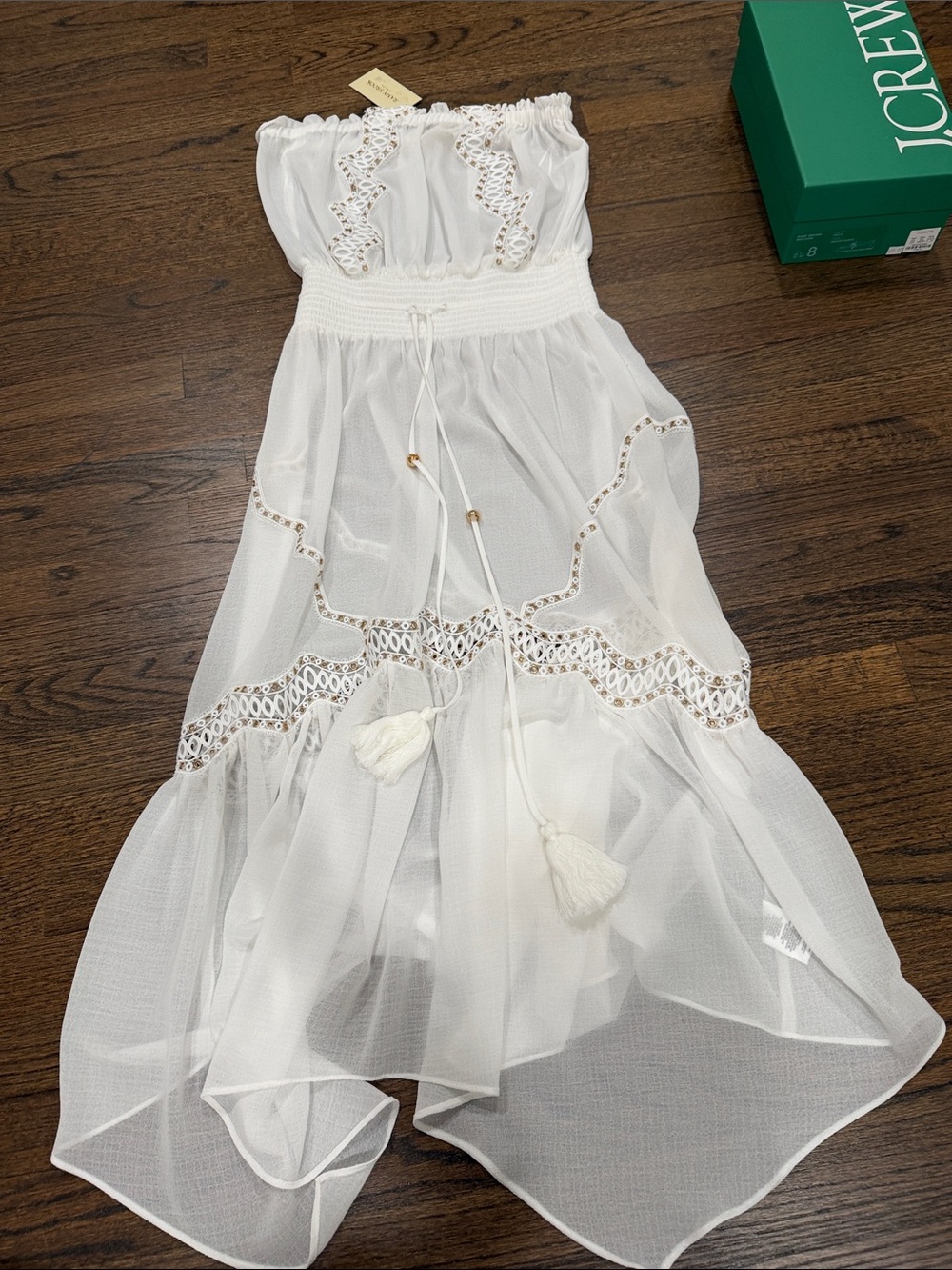 Ramy Brooke White Lace-Trim Strapless Dress/Coverup